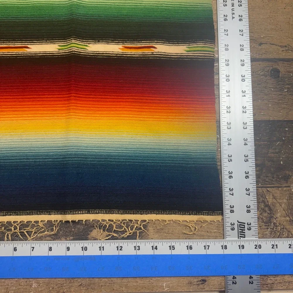 Antique Southwestern Serape Blanket Rug Table‎ Runner Fringe Teal Diamond